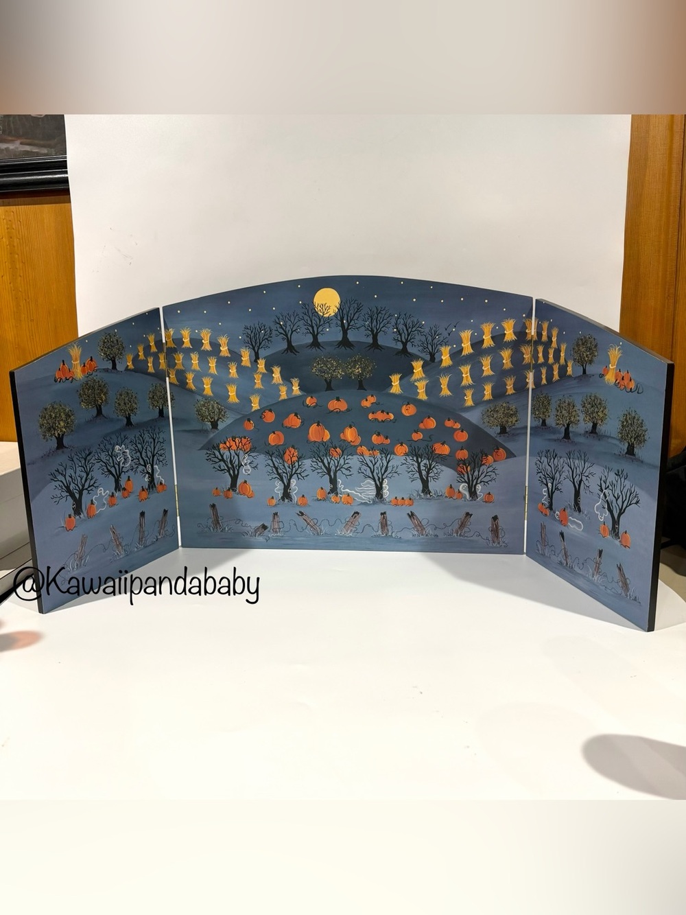 DEPT 56 Vintage 2001 HALLOWEEN Scene Backdrop 40" x 15" Wood Folding 3-Panel HTF